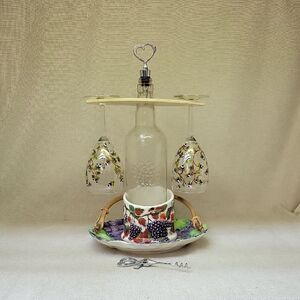Decorative Wine Glass Holder Set with Floral/grape Design